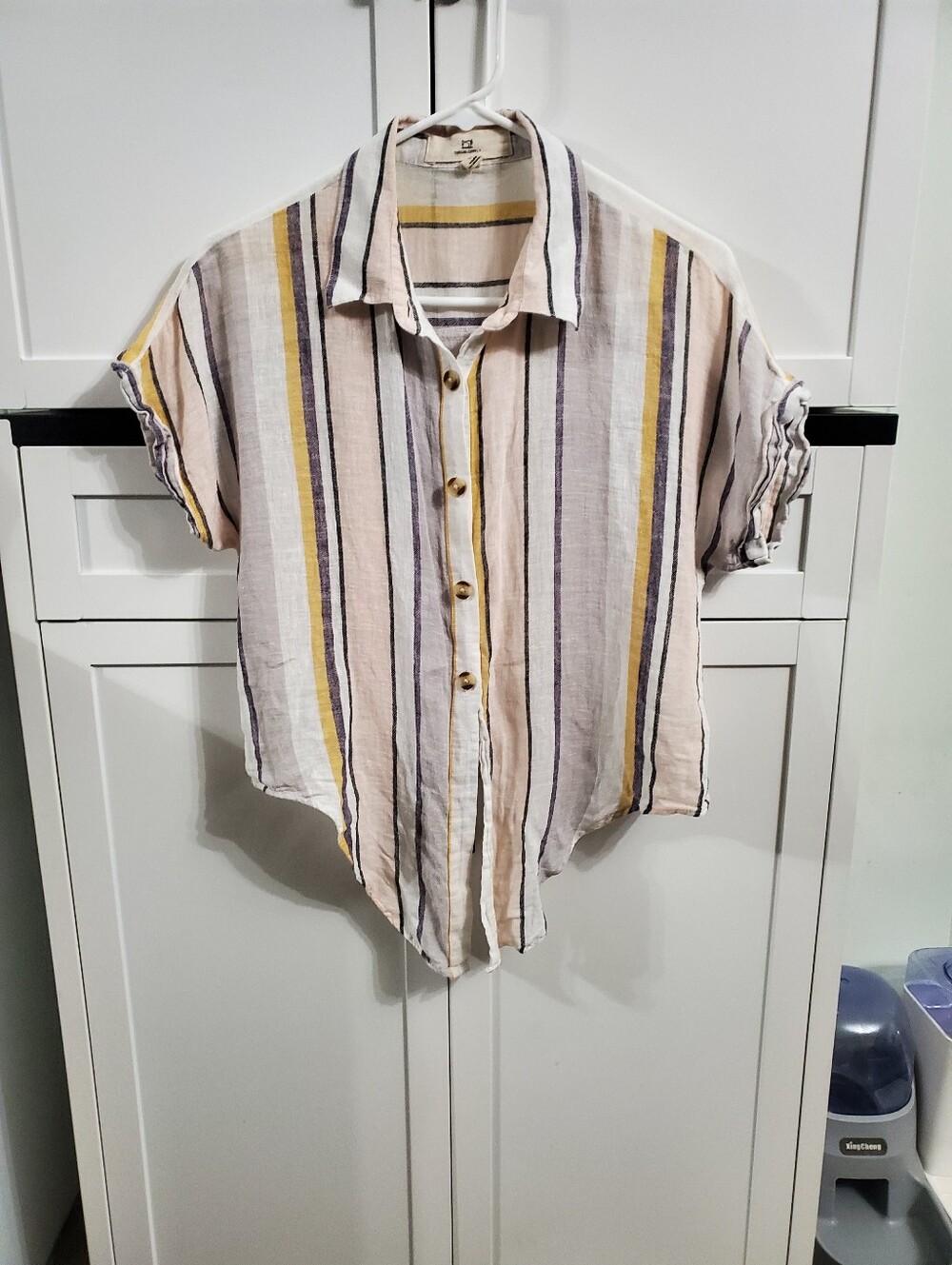 Thread & Supply Striped Linen Cotton Tie Front Crop Top Size Medium